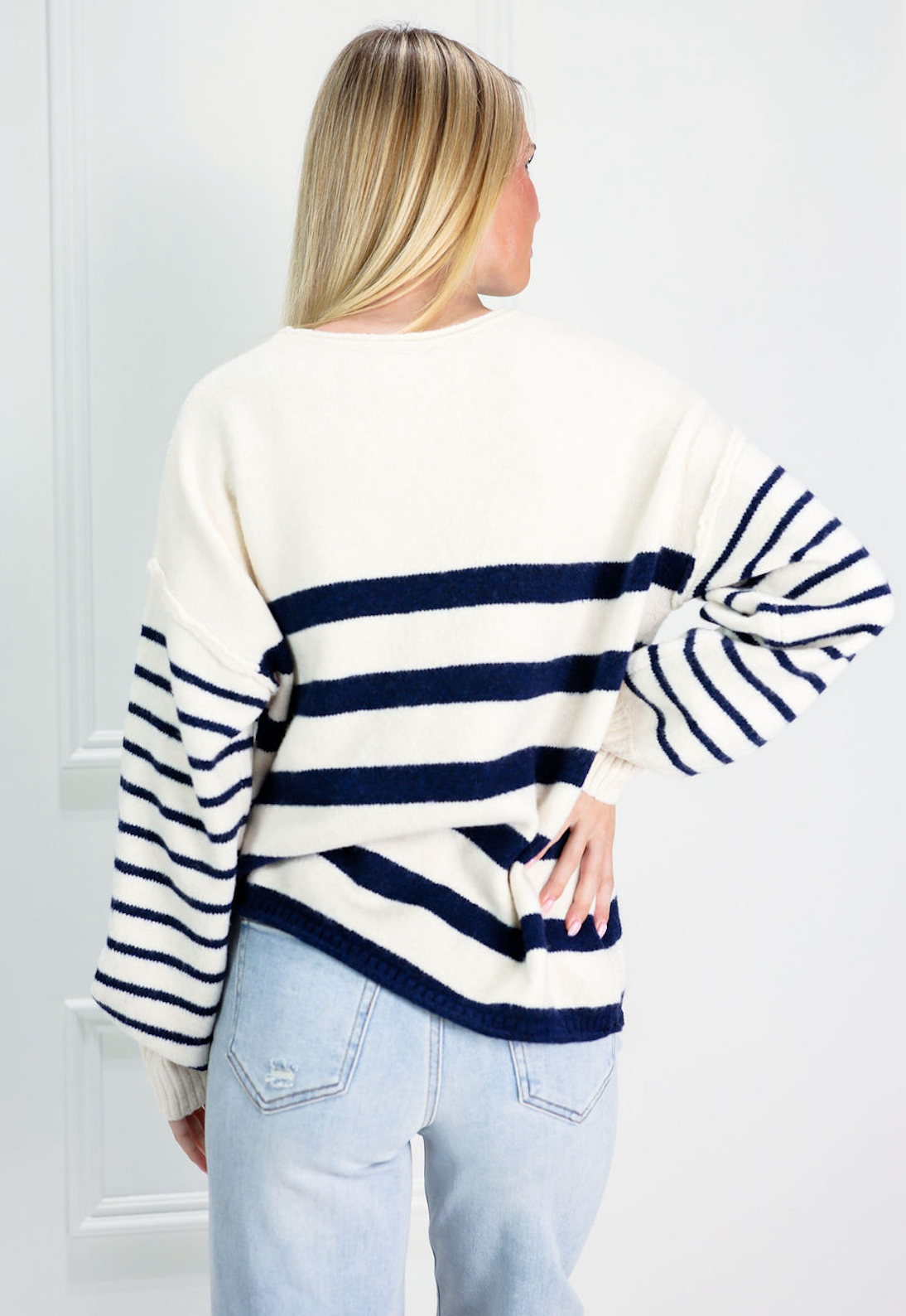 Block Stripe Sweater Navy/White - Clothe Boutique