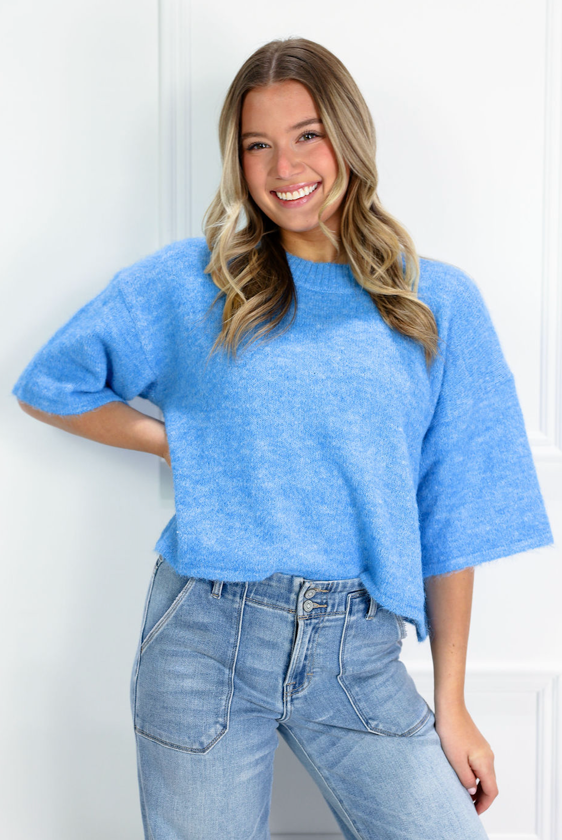 Susie Cropped Sweater Top Blue
