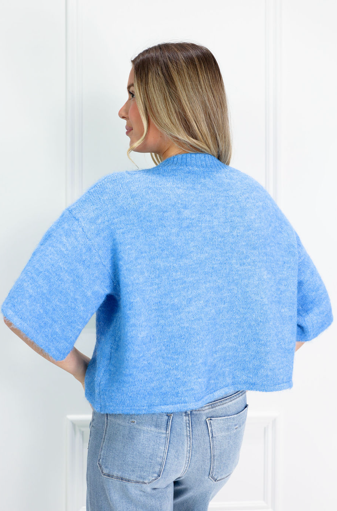 Susie Cropped Sweater Top Blue