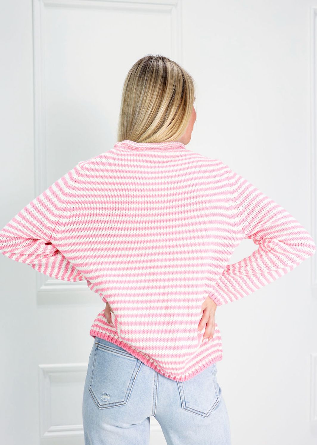 Everyday Cozy Stripe Knit Sweater Pink