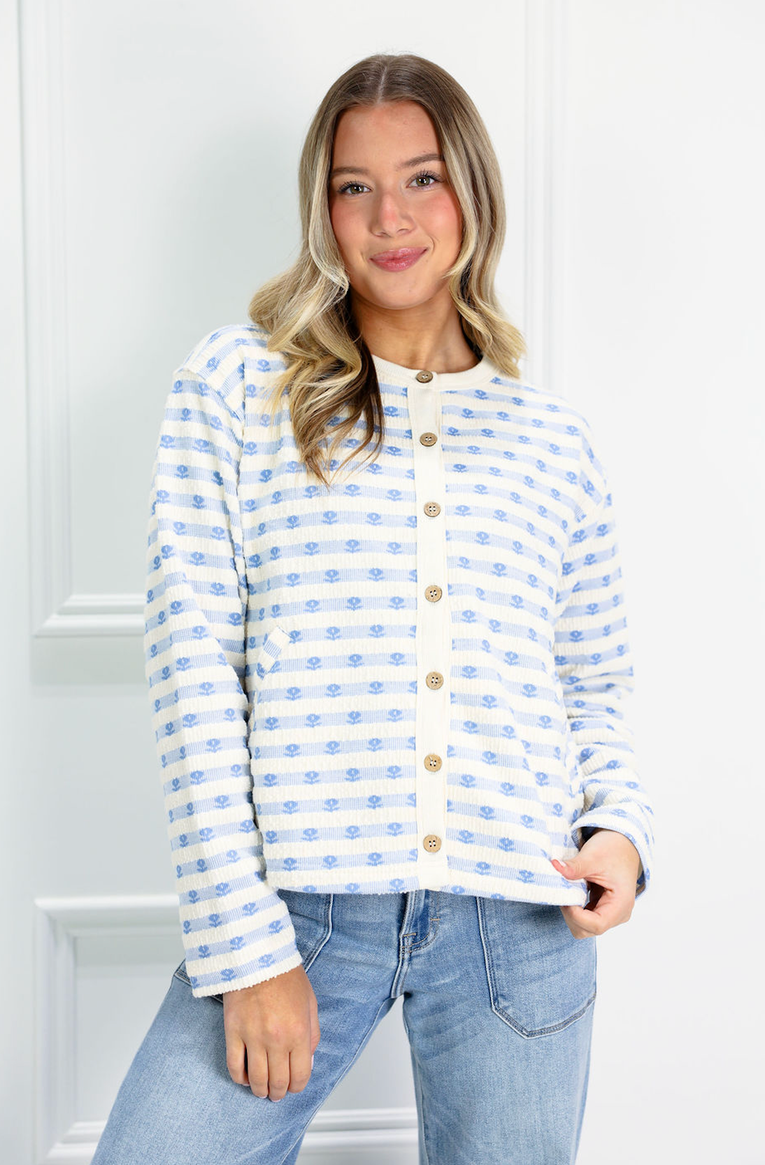 Blue Floral Stripe Cardigan