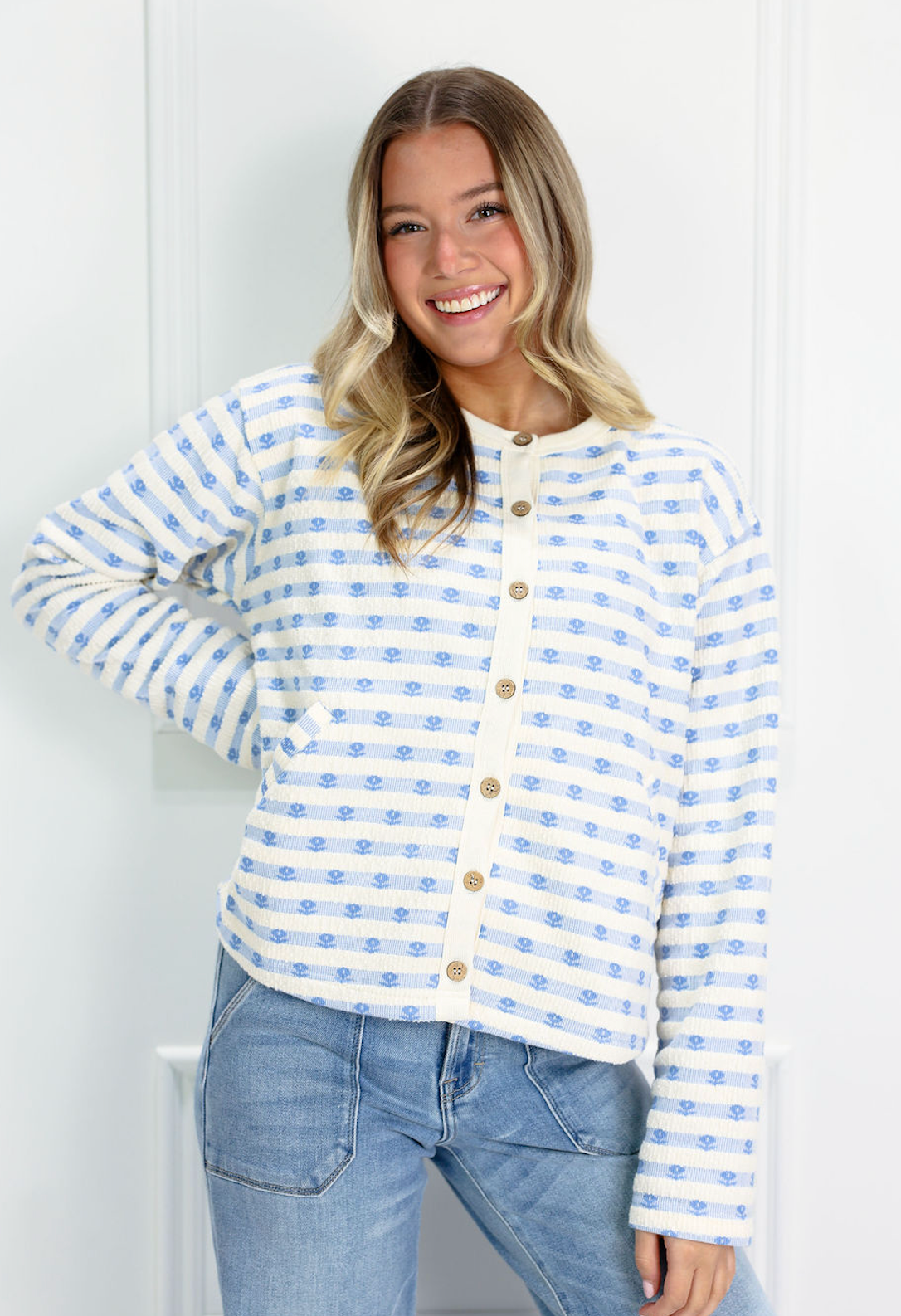 Blue Floral Stripe Cardigan