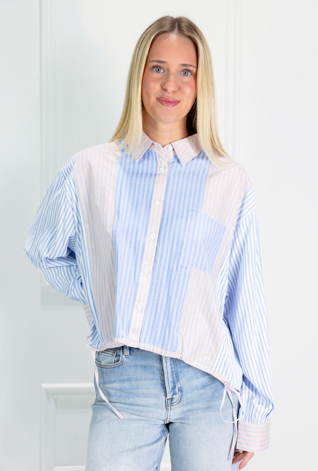 Playful Stripe Sinched Shirt
