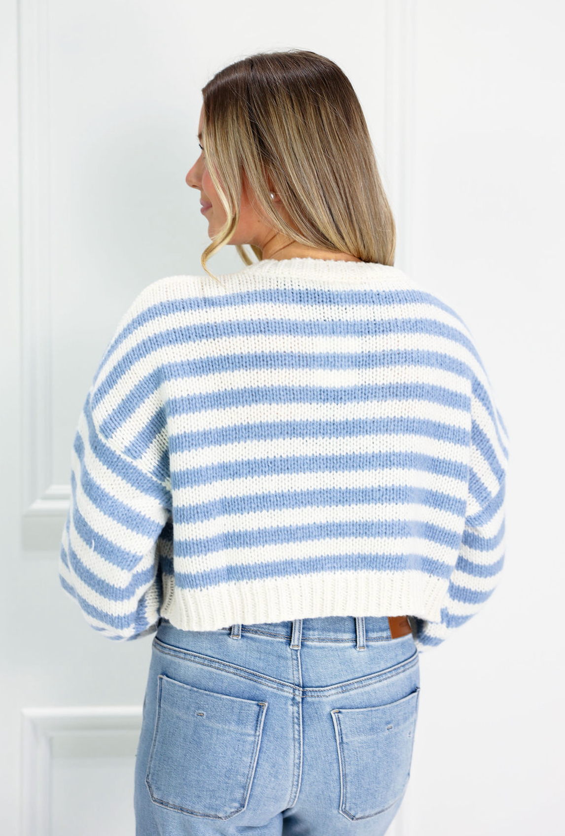 Block Stripe V-neck Sweater Blue - Clothe Boutique