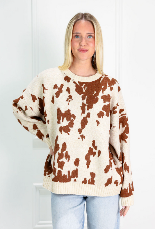 Chic Cow Print Sweater