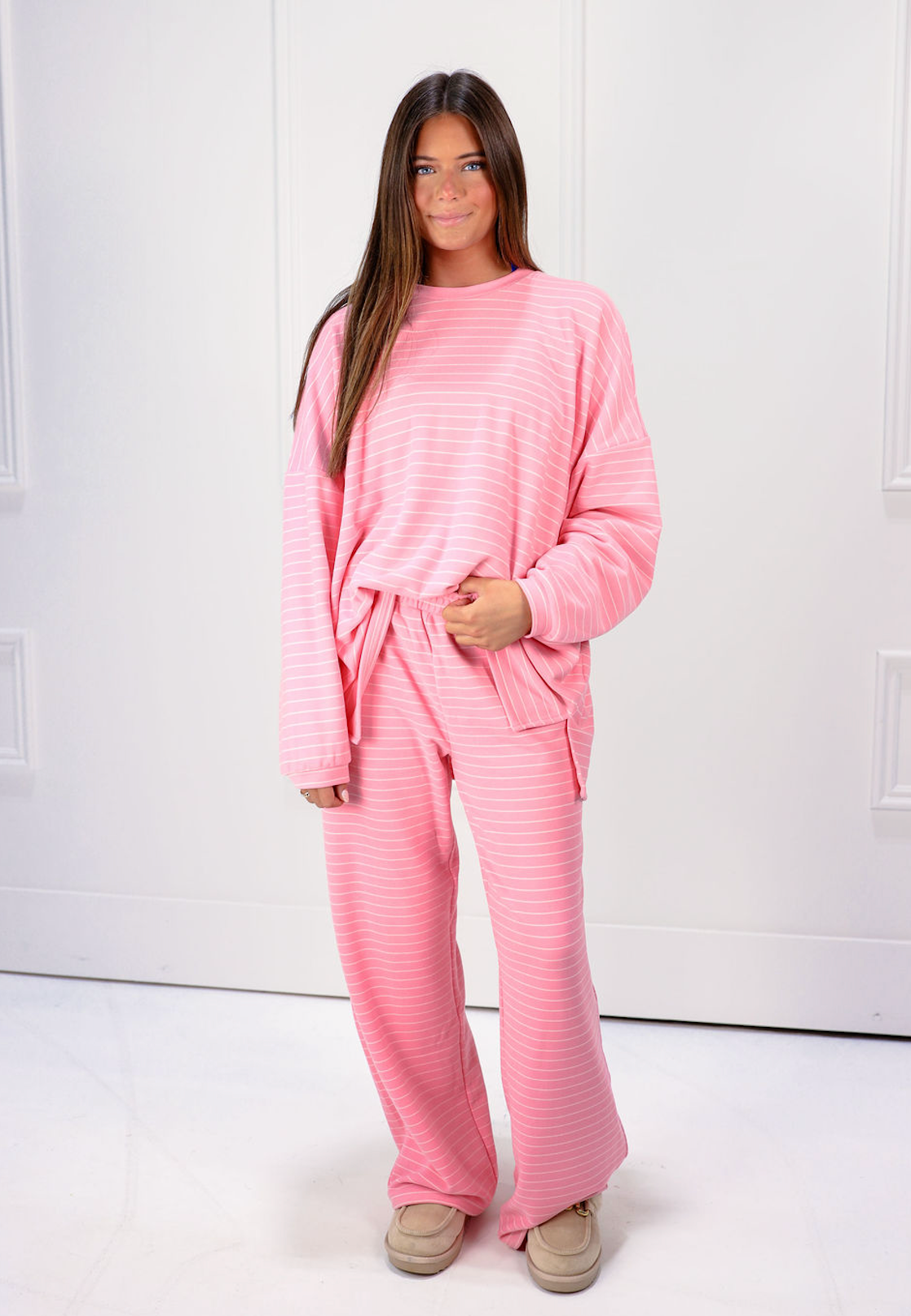 Stripe Fleece Pants Pink