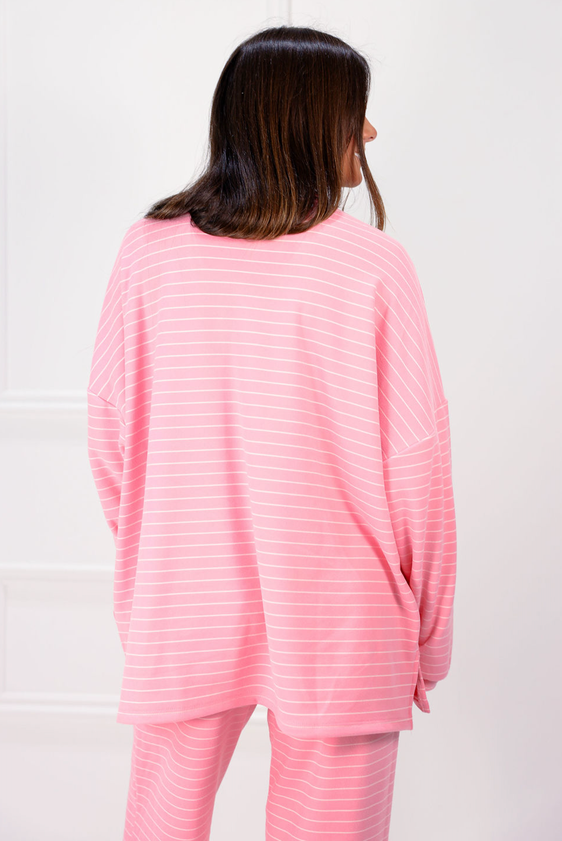 Stripe Fleece Oversized Top Pink
