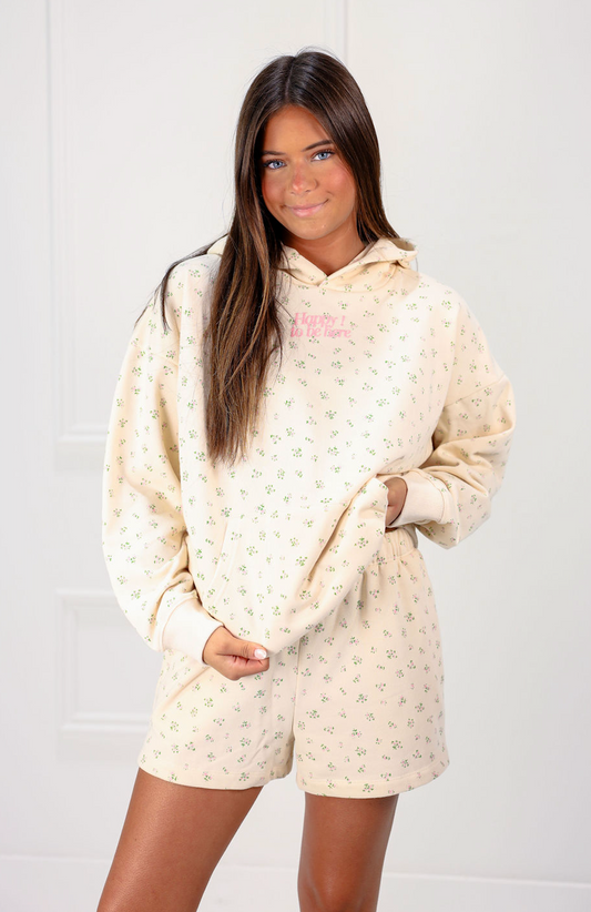 Happy Here Floral Hoodie & Shorts Set of 2