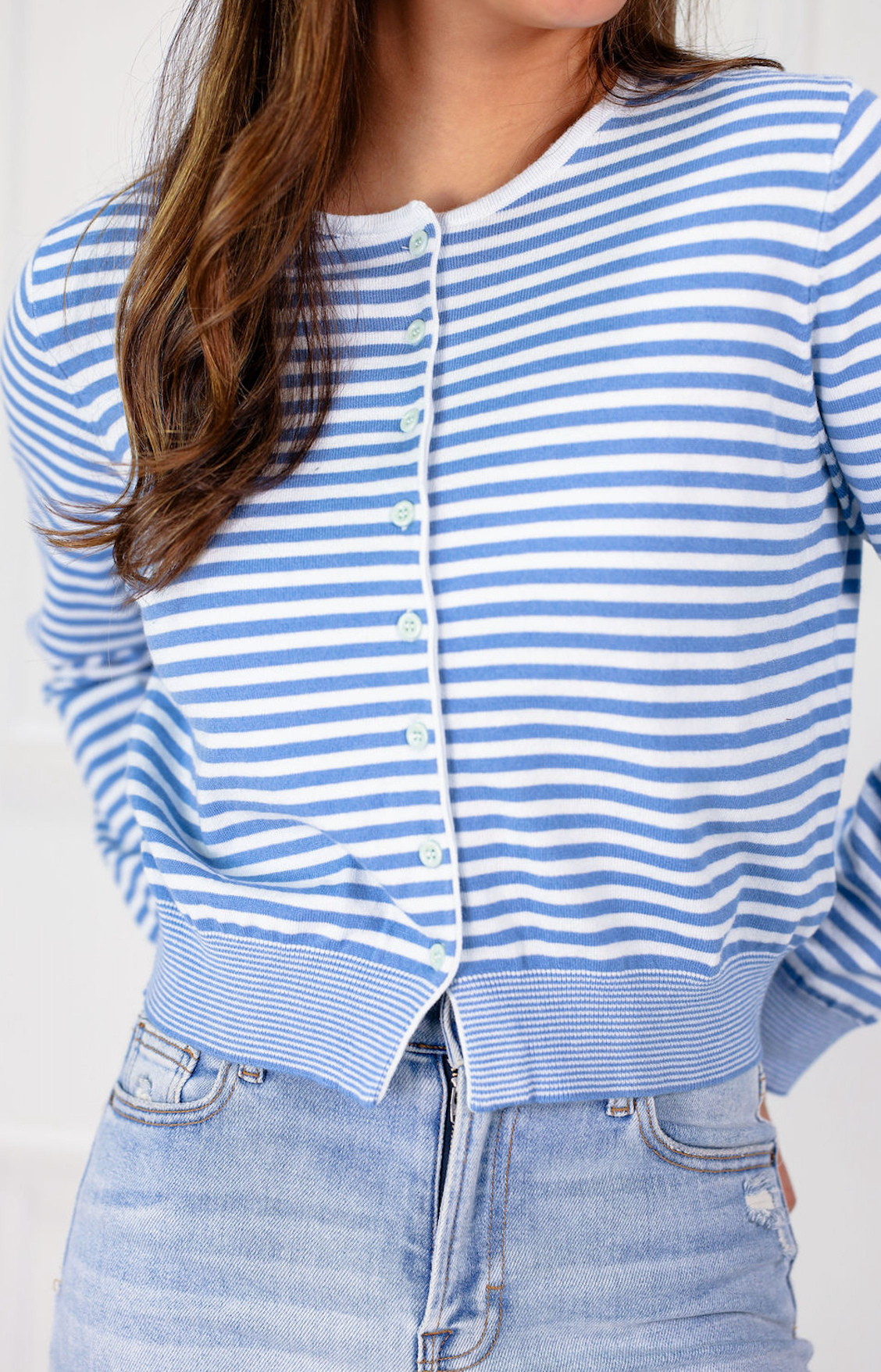 Blue Striped Knit Cardigan - Clothe Boutique