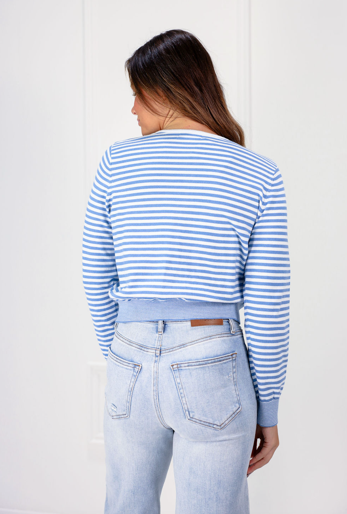 Blue Striped Knit Cardigan - Clothe Boutique