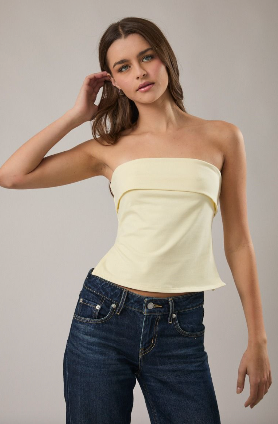 Strapless Fold Over Top Butter - Clothe Boutique