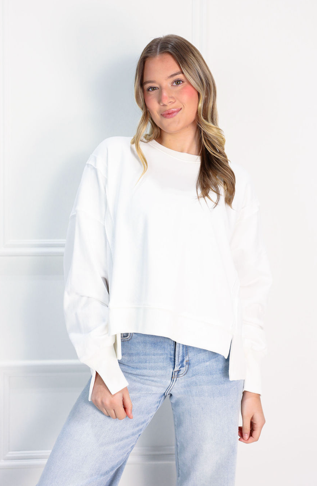 Addie Solid Crewneck White