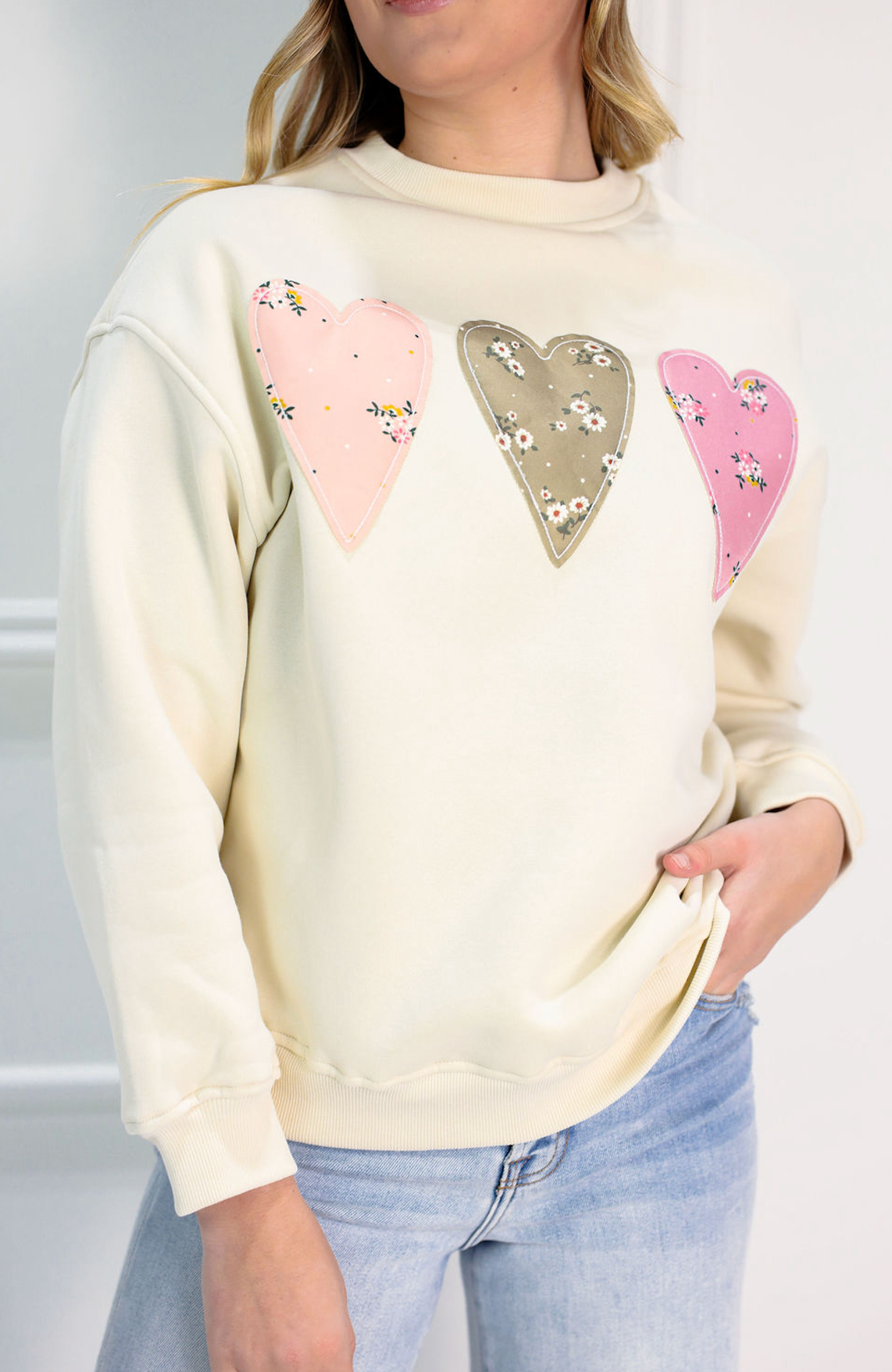 Floral Heart Patch Pullover