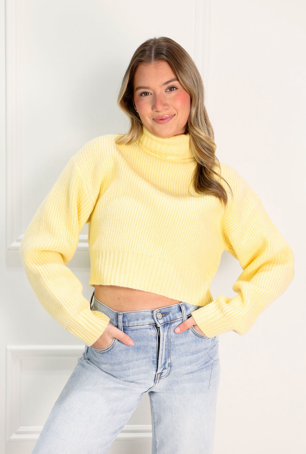 Lemon Cropped Turtleneck Sweater - Clothe Boutique