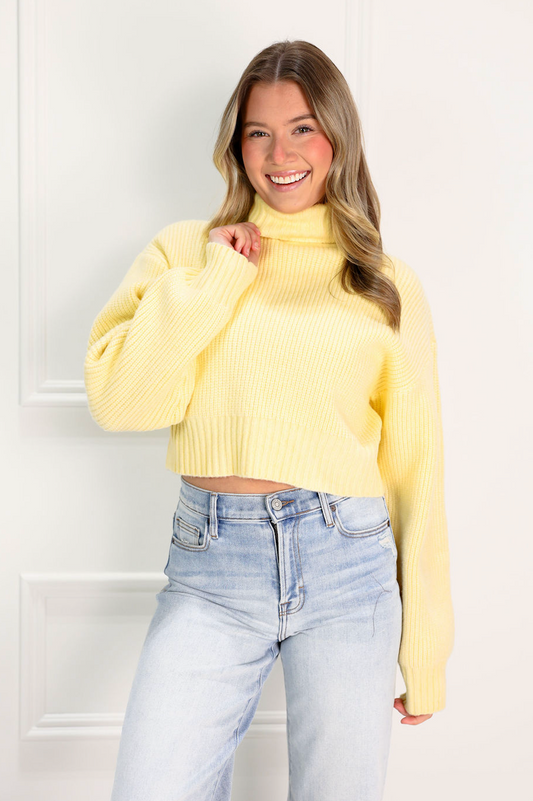Lemon Cropped Turtleneck Sweater - Clothe Boutique