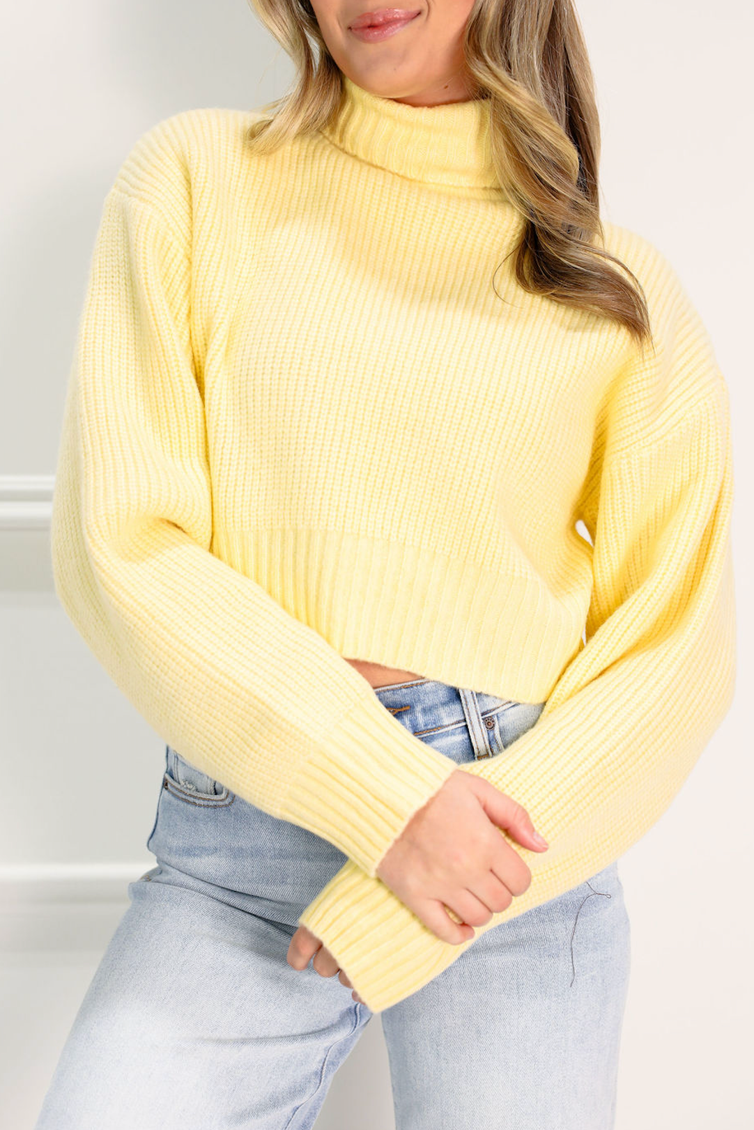 Lemon Cropped Turtleneck Sweater - Clothe Boutique