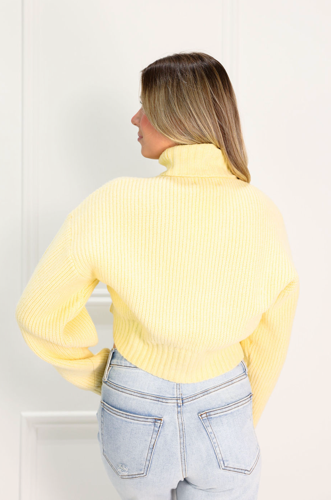 Lemon Cropped Turtleneck Sweater - Clothe Boutique