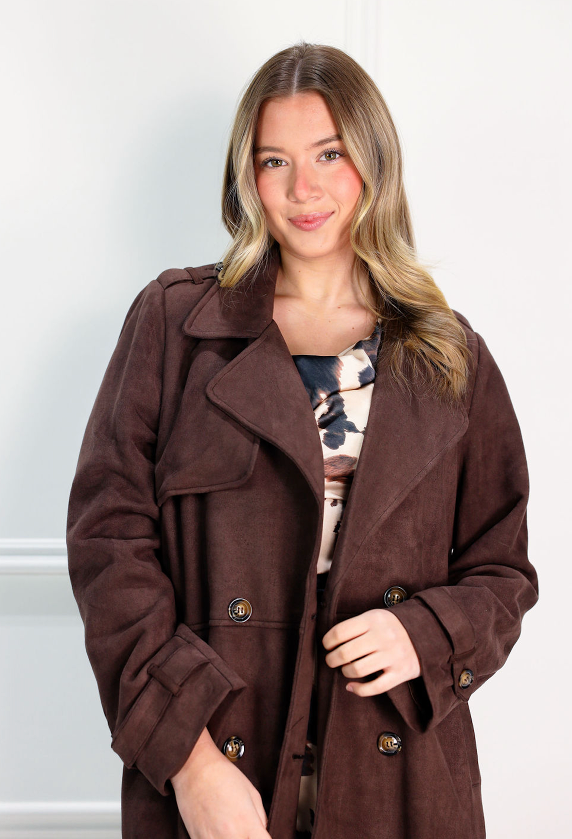 Brown Suede Long Trench Coat