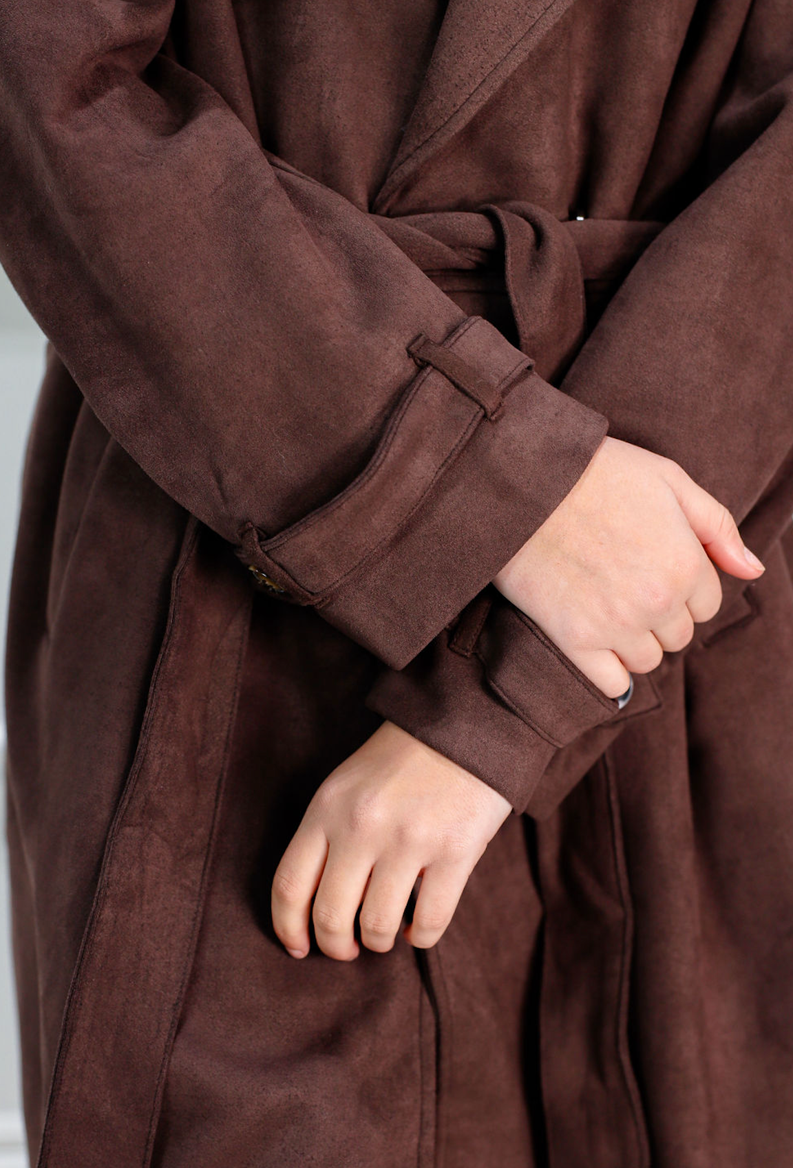 Brown Suede Long Trench Coat