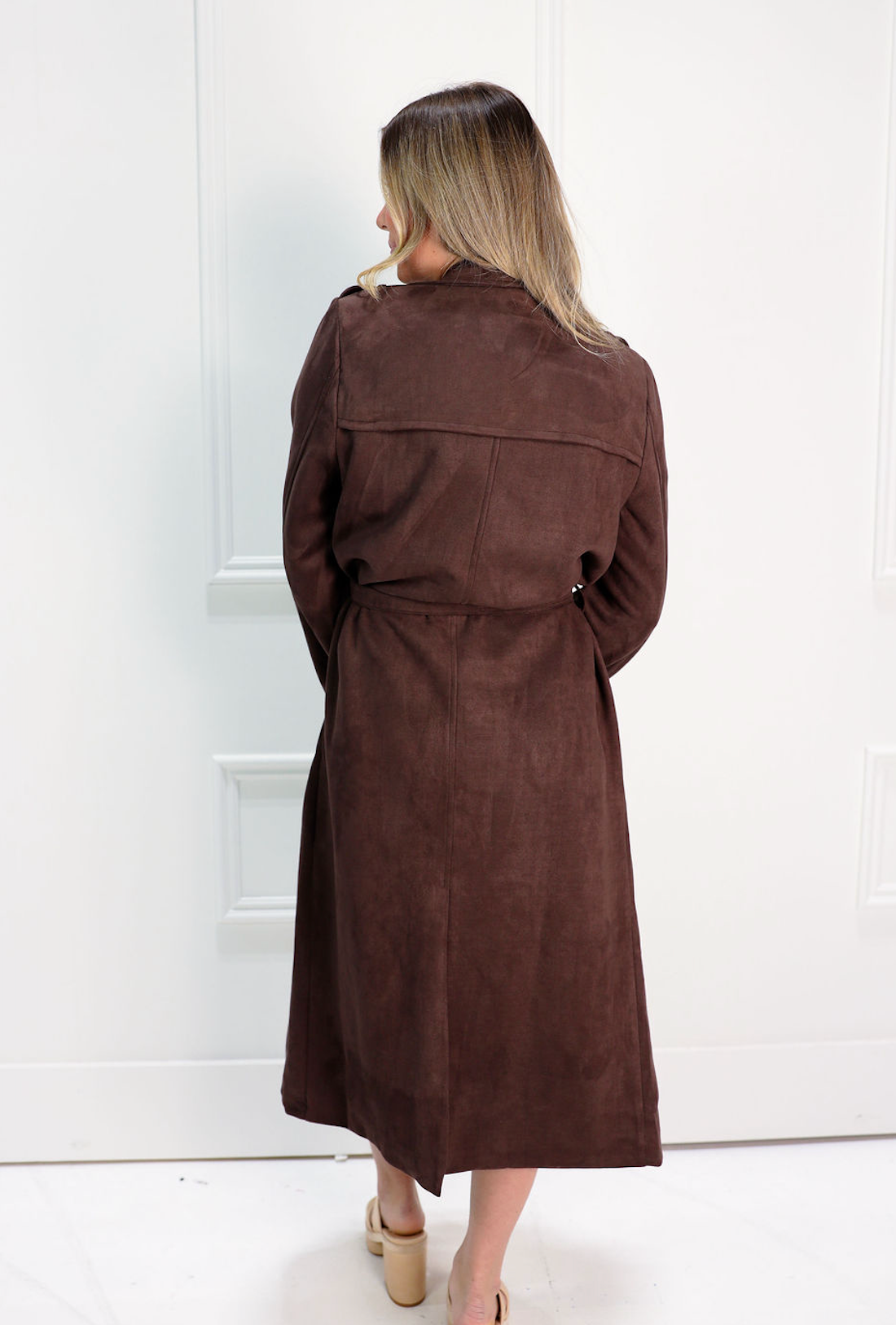 Brown Suede Long Trench Coat