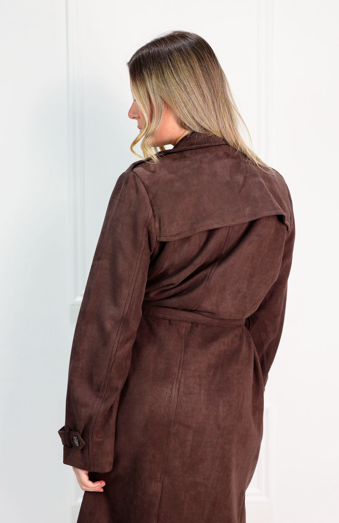 Brown Suede Long Trench Coat