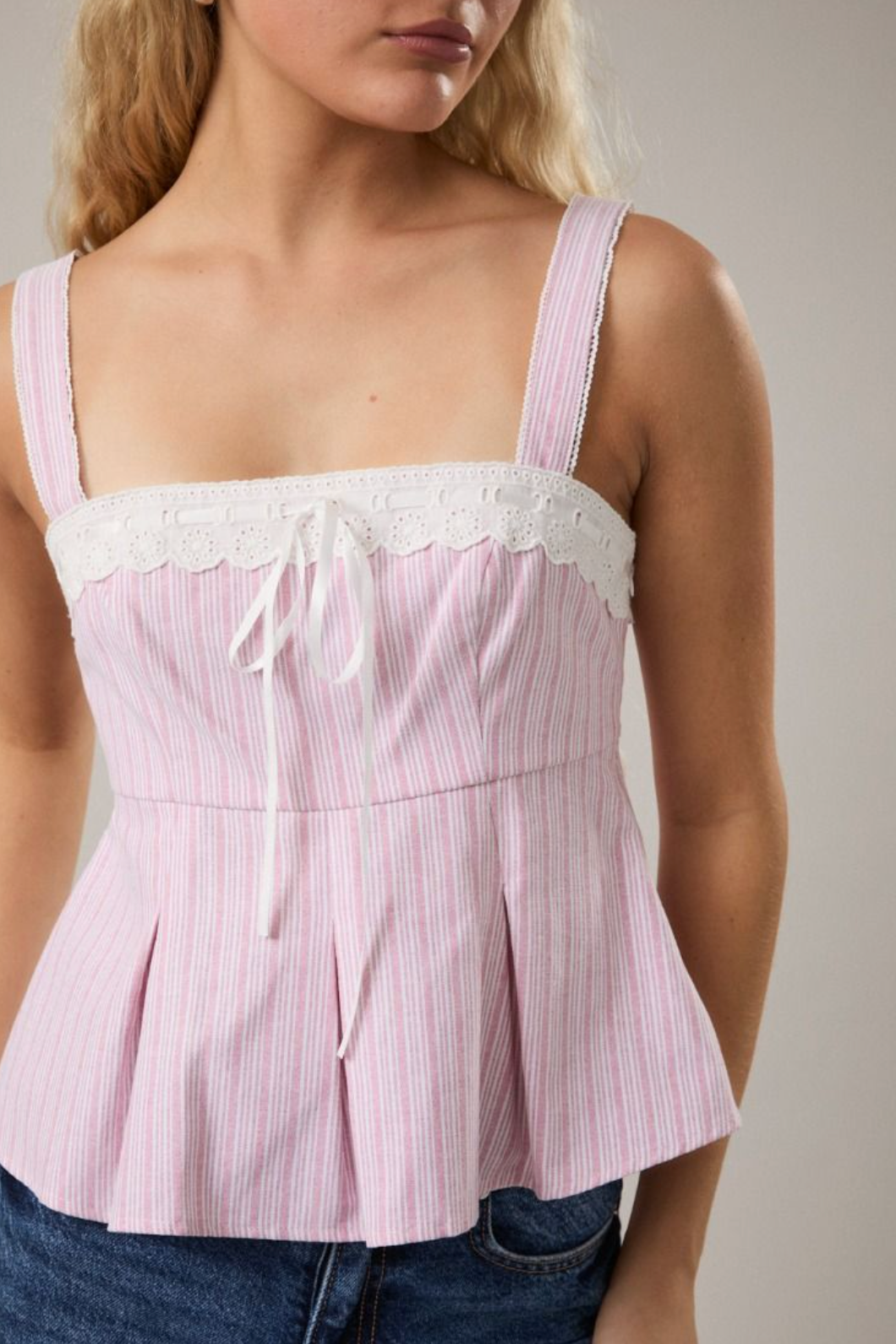 Pinstripe Peplum Tie Top - Clothe Boutique