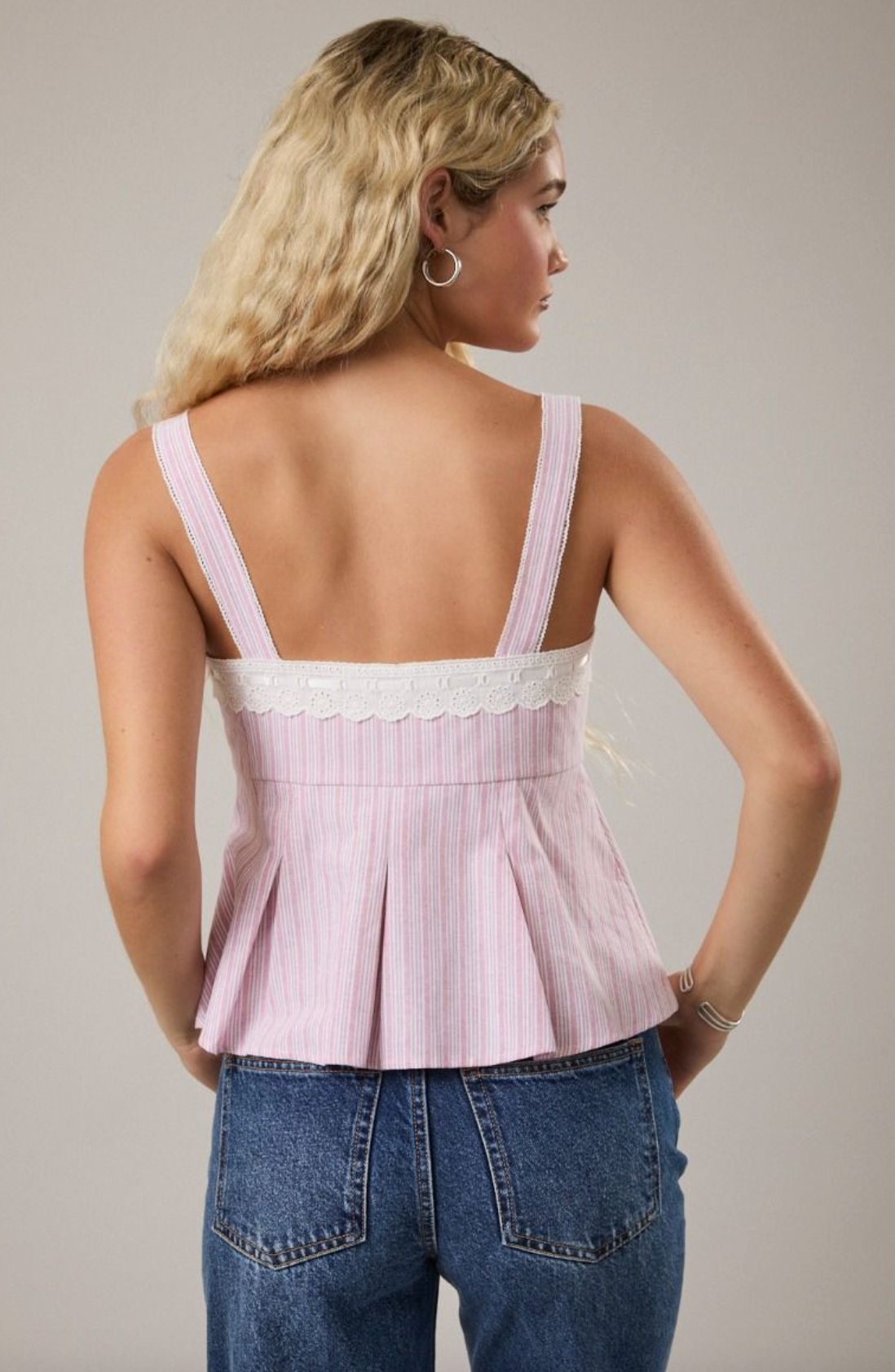Pinstripe Peplum Tie Top - Clothe Boutique