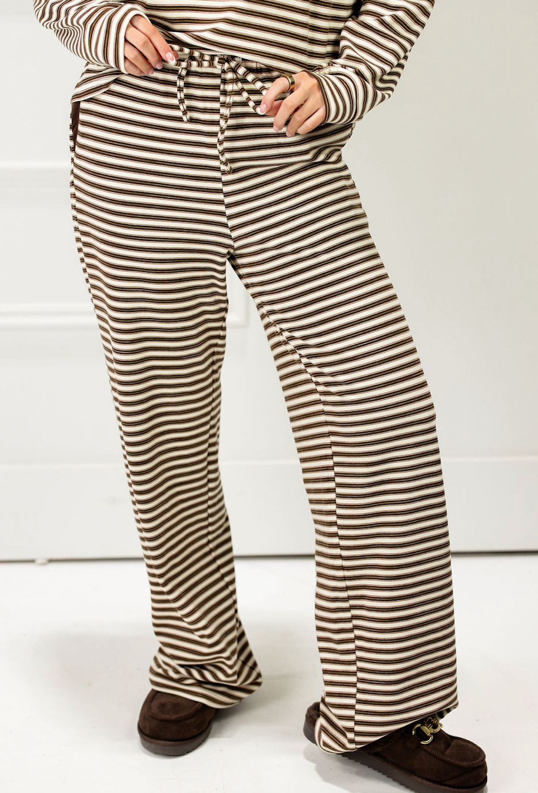 Cozy Stripe Lounge Set Of 2 Chocolate - Clothe Boutique