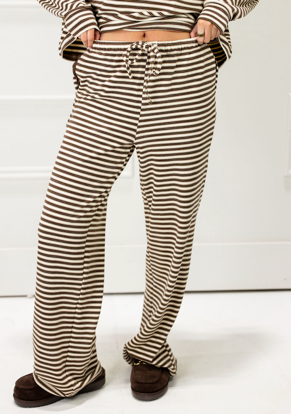 Cozy Stripe Lounge Set Of 2 Chocolate - Clothe Boutique