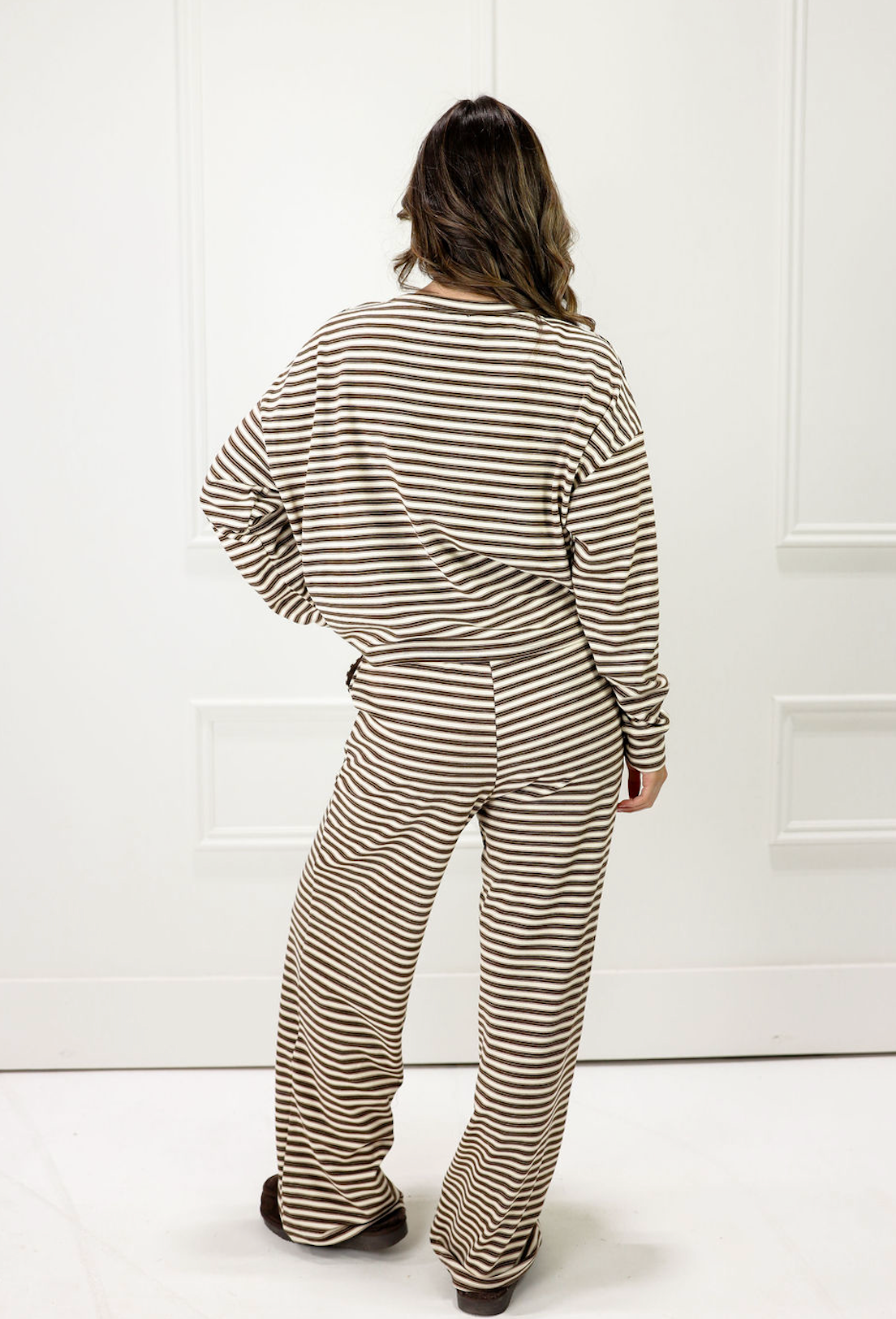 Cozy Stripe Lounge Set Of 2 Chocolate - Clothe Boutique