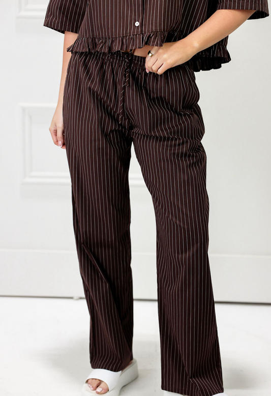 Chocolate Stripe Drawstring Pants - Clothe Boutique