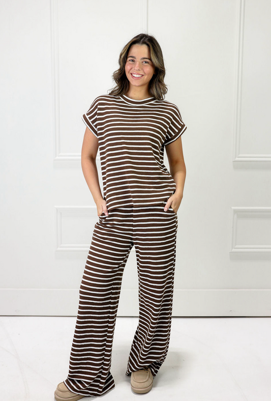Chocolate Stripe Rib Top & Pant Set Of 2 - Clothe Boutique