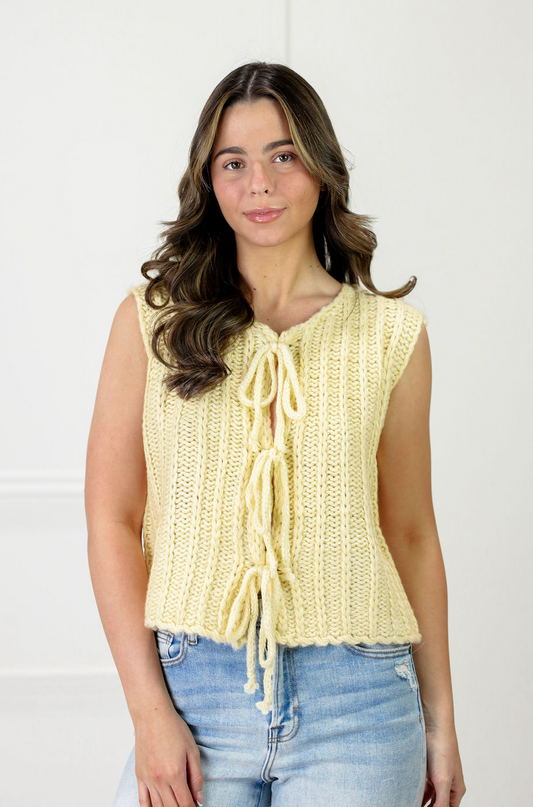 Tie Front Knitted Vest Yellow - Clothe Boutique