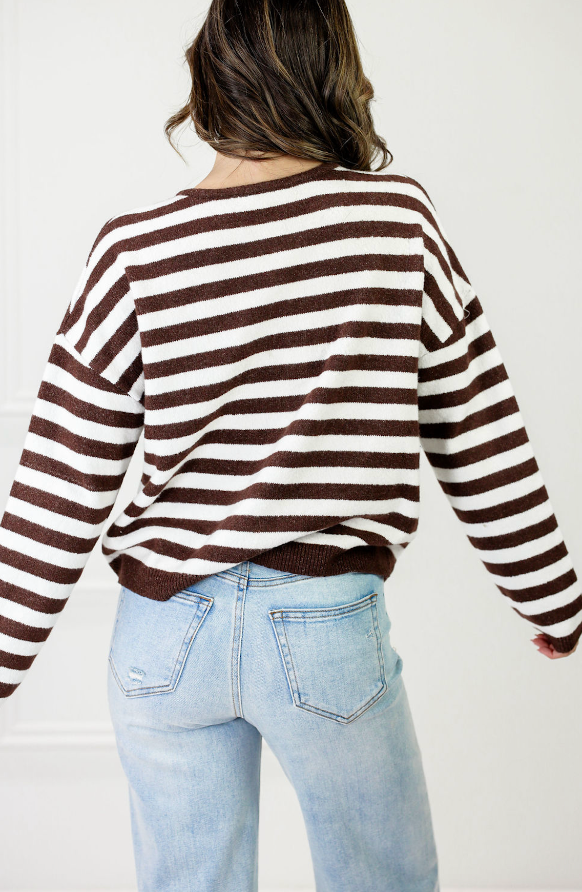Brown/White Striped Soft Knit Cardigan - Clothe Boutique