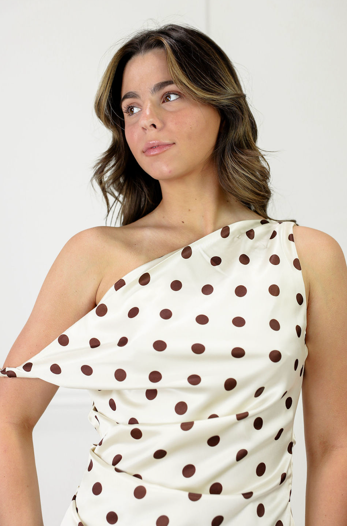 Asymmetrical Off-Shoulder Top Ivory/Brown - Clothe Boutique