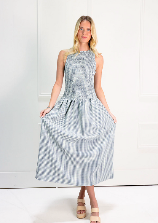 Blue Gingham Sleeveless Maxi Dress - Clothe Boutique
