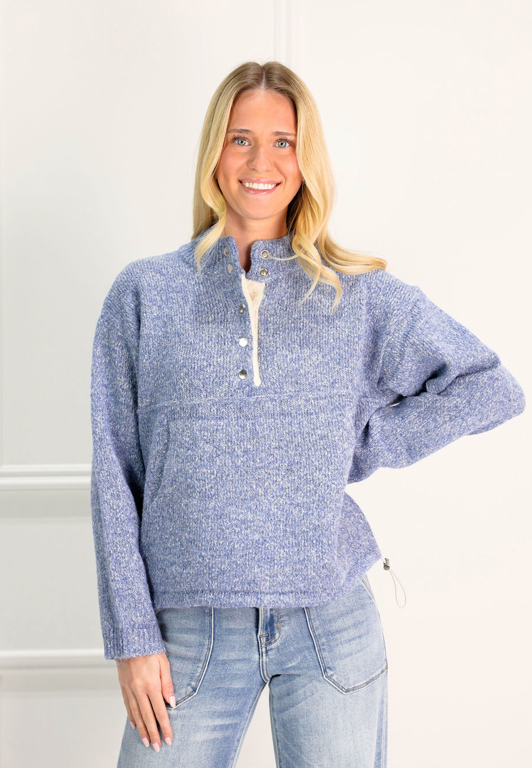 Blue Snap Collar Sweater - Clothe Boutique