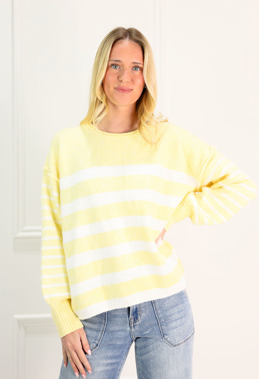 Block Stripe Sweater Butter/White