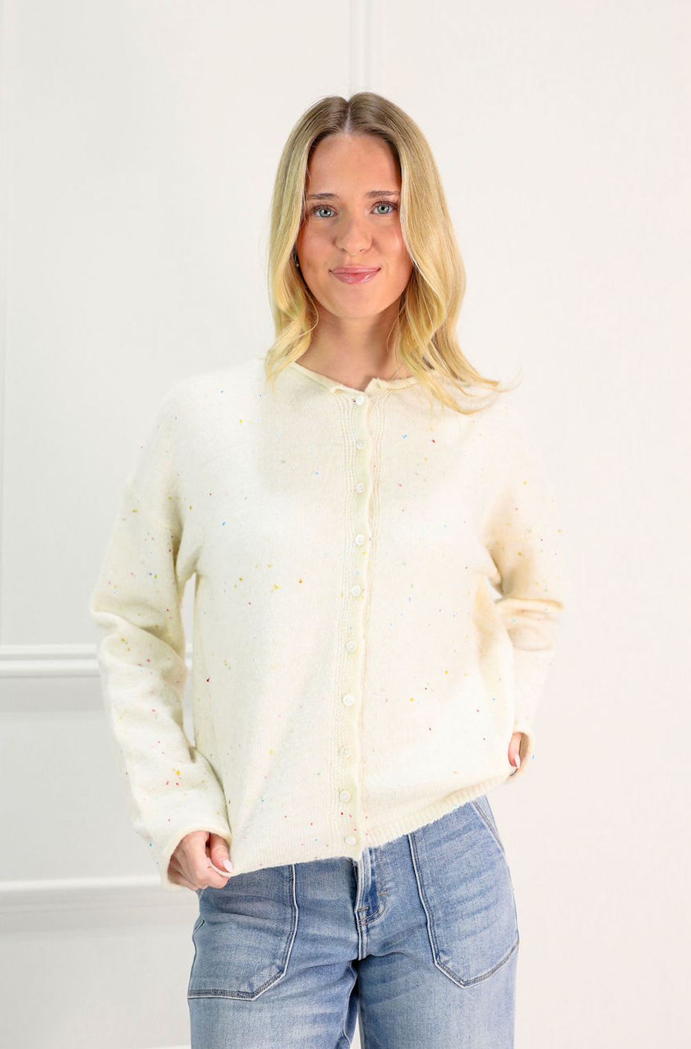 Ivory Speckled Cardigan - Clothe Boutique