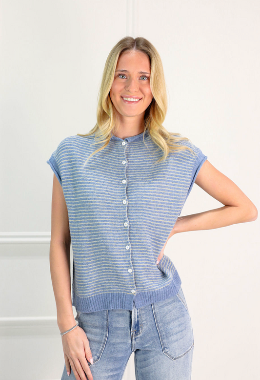 Piper Stripe Sweater Vest Dusty Blue - Clothe Boutique