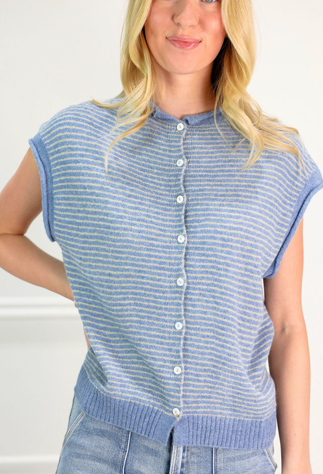 Piper Stripe Sweater Vest Dusty Blue - Clothe Boutique