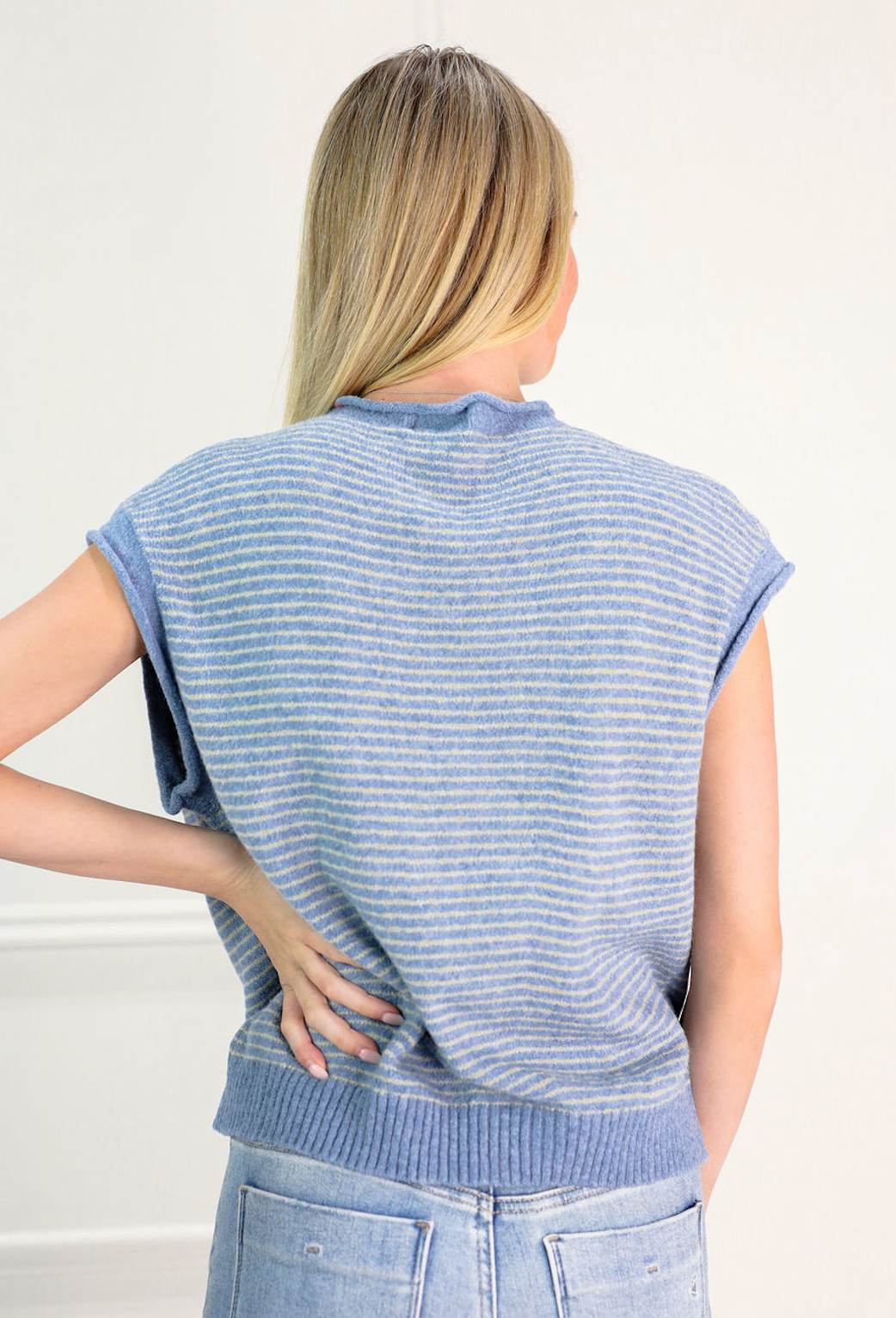 Piper Stripe Sweater Vest Dusty Blue - Clothe Boutique