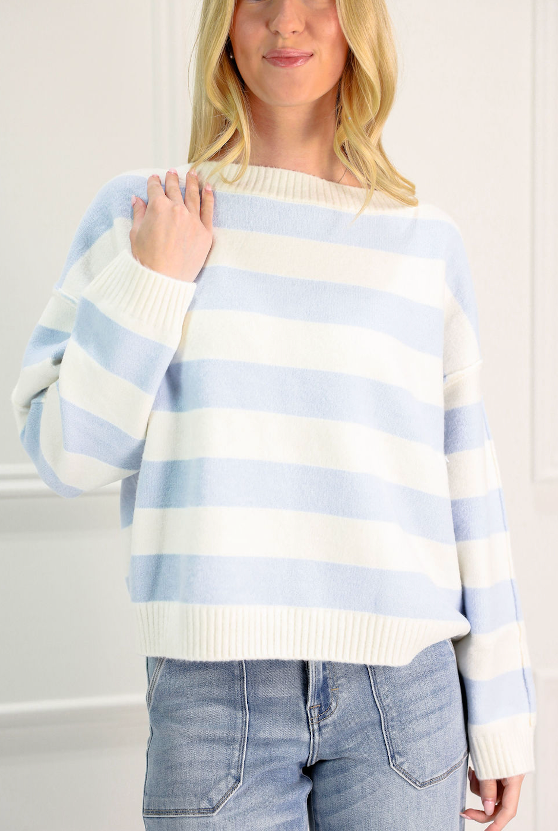 Sky Blue Block Stripe Sweater - Clothe Boutique