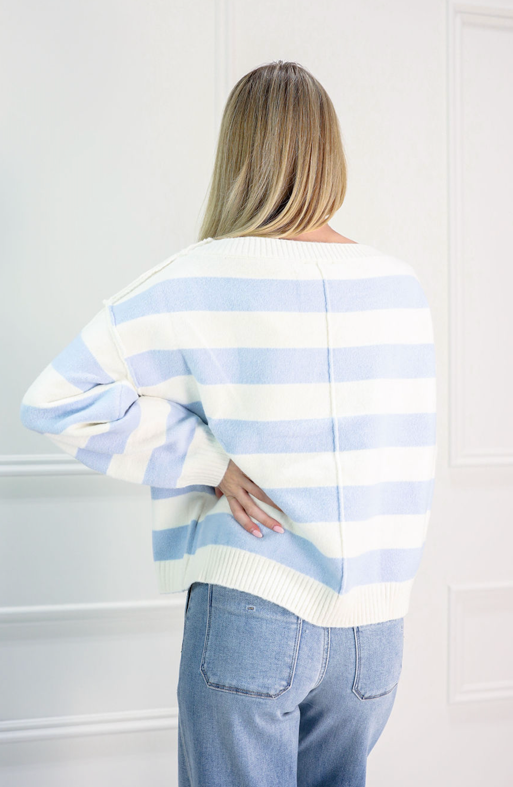 Sky Blue Block Stripe Sweater - Clothe Boutique