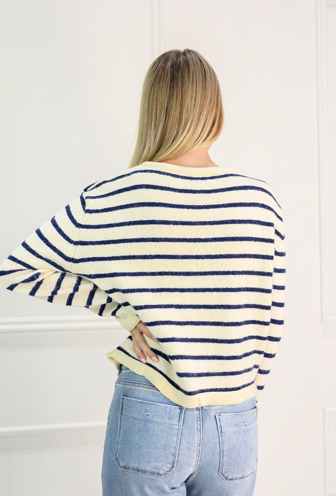 Cream/Navy Stripe Cardigan - Clothe Boutique