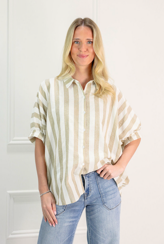 Sand Striped Oversized Button-Down