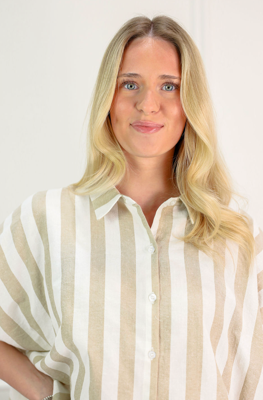 Sand Striped Oversized Button-Down