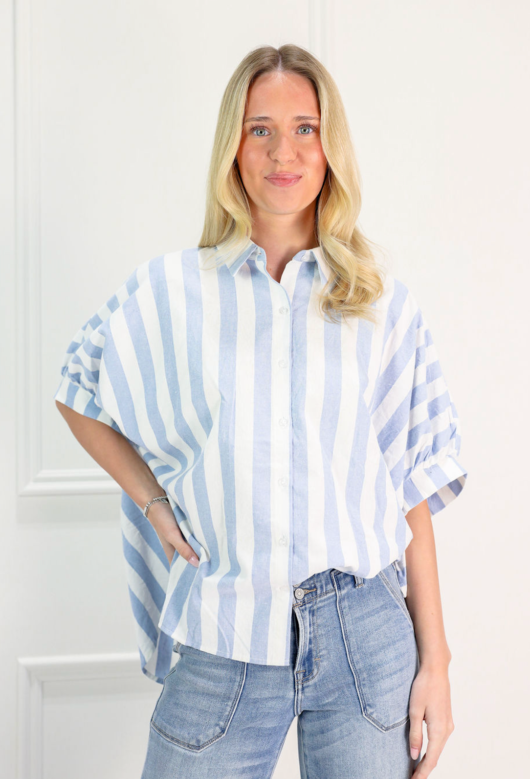 Light Blue Striped Oversized Button-Down - Clothe Boutique