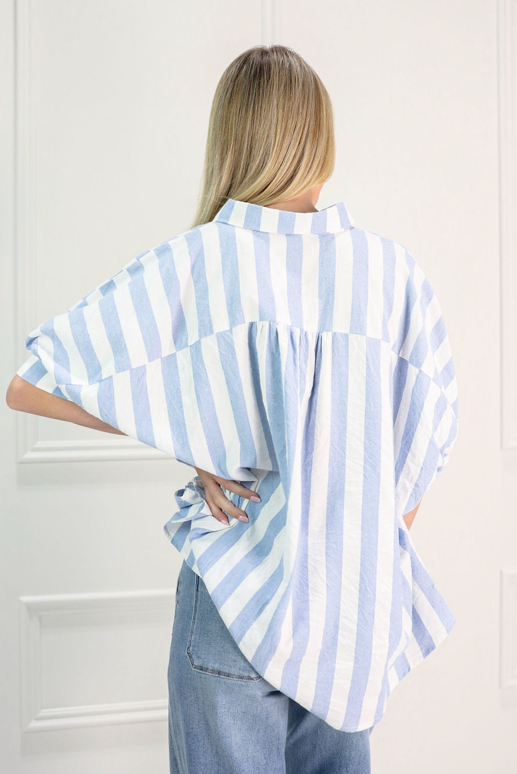 Light Blue Striped Oversized Button-Down - Clothe Boutique