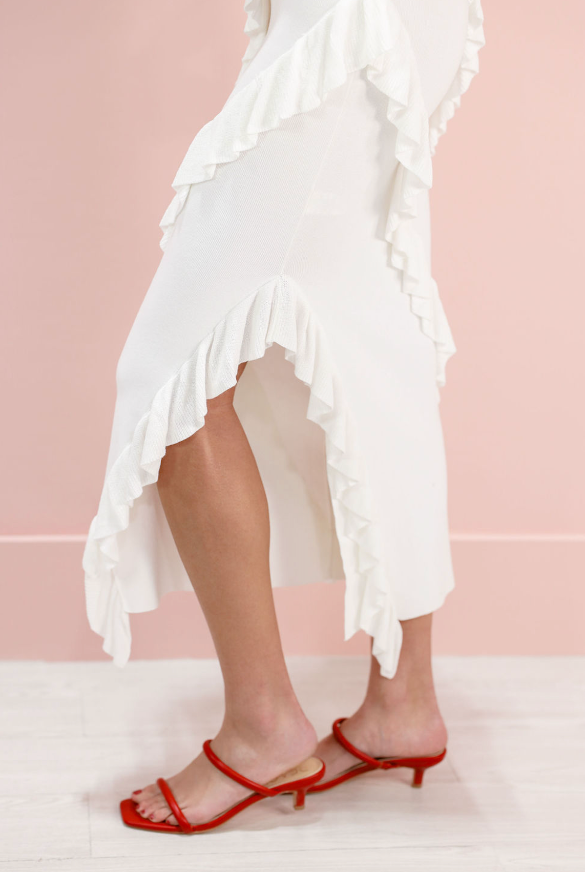 Asymmetrical Ruffle Midi Dress White - Clothe Boutique